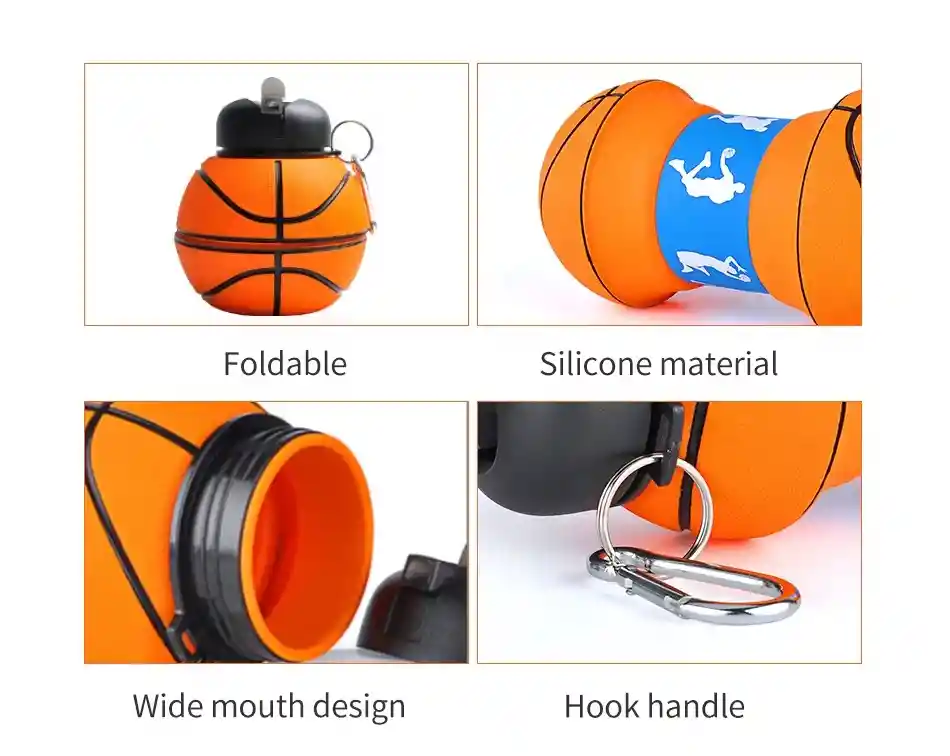 Botella Hidratación Plegable 550ml Silicona Retractil - Baloncesto2