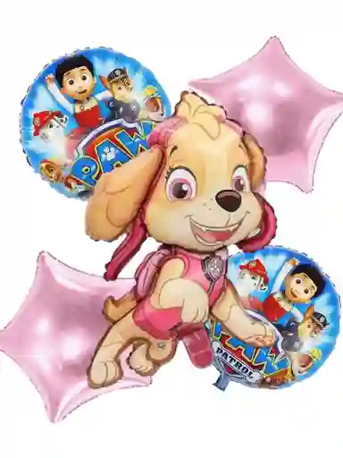 Globos Metalizados De Paw Patrol Perritos Fiestas Cumpleaños Y Decoraciones X5 Rosado