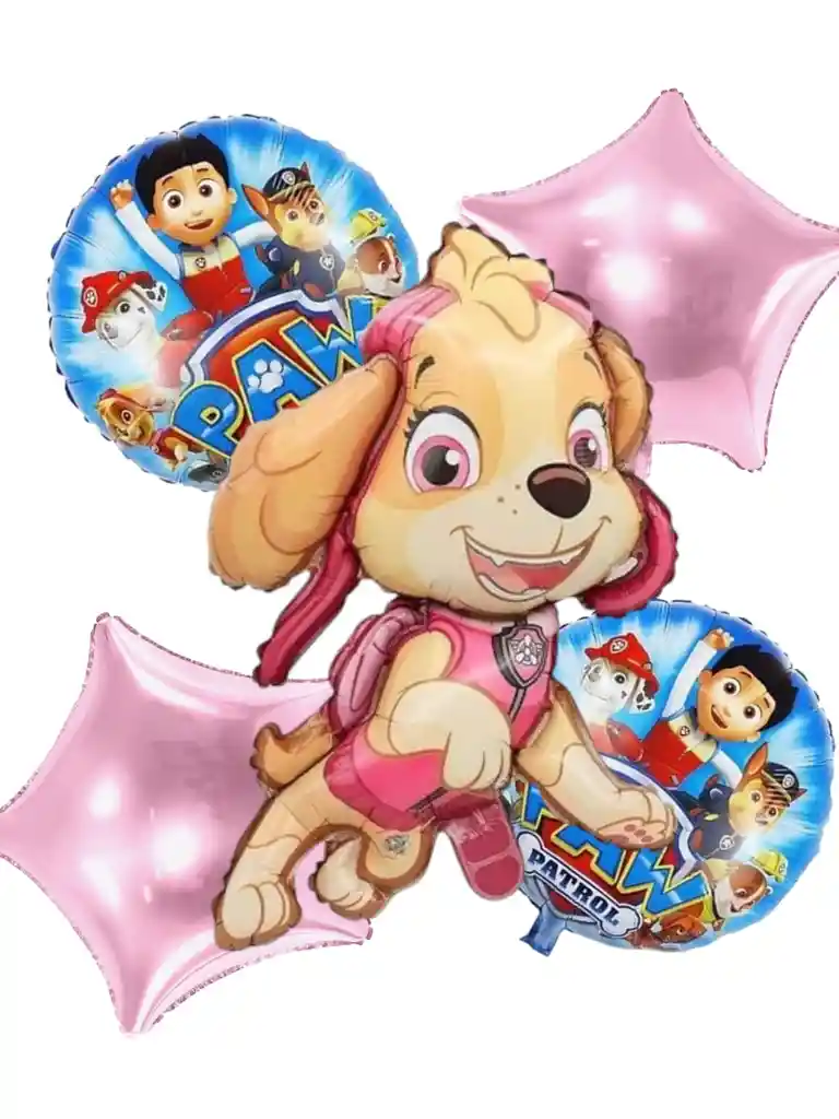 Globos Metalizados De Paw Patrol Perritos Fiestas Cumpleaños Y Decoraciones X5 Rosado