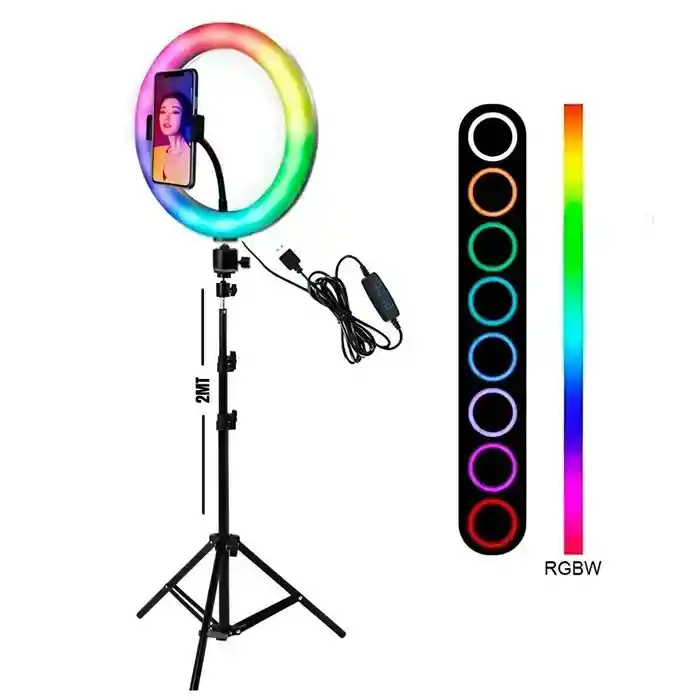 Aro De Luz Led 36 Cm Grande Luz Rgb Cálida Fría + Trípode