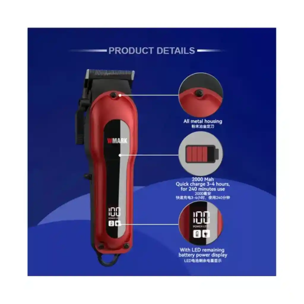 Maquina Peluquera Recargable Con Accesiros Wmark Ng-122