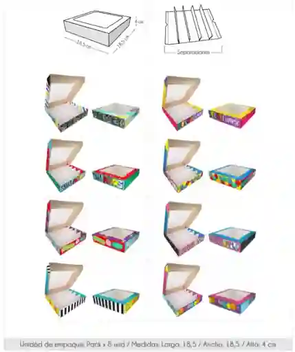 Caja De Regalo Cvc Cumpleaños Pack X8 Und 18.5 X18.5 X4 Cm