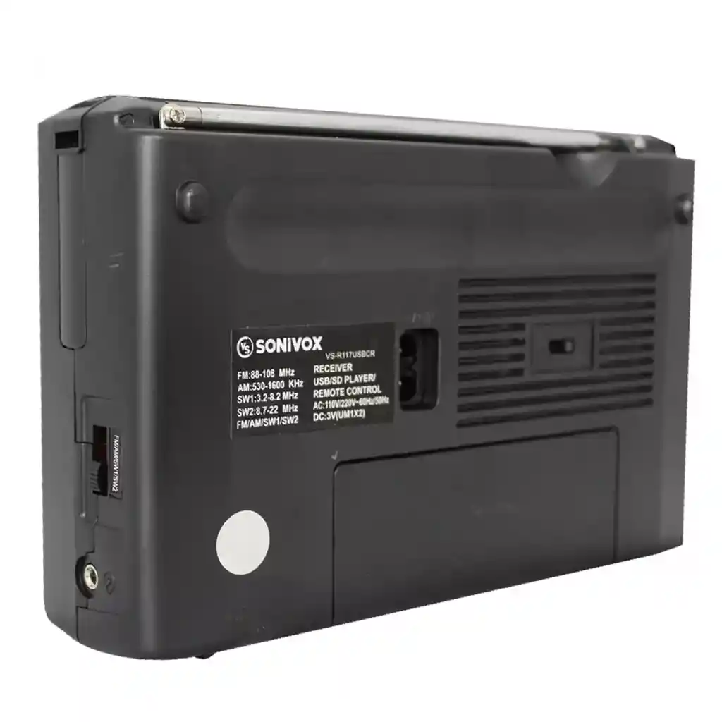 Radio Recargable, Usb, Sd, Bluetooth, Am, Fm, Sw, Control Remoto Sonivox