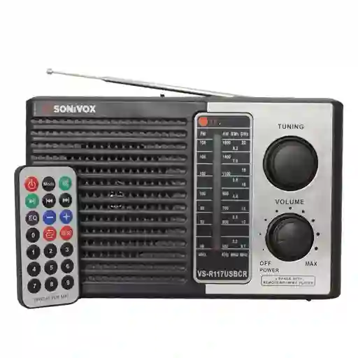 Radio Recargable, Usb, Sd, Bluetooth, Am, Fm, Sw, Control Remoto Sonivox