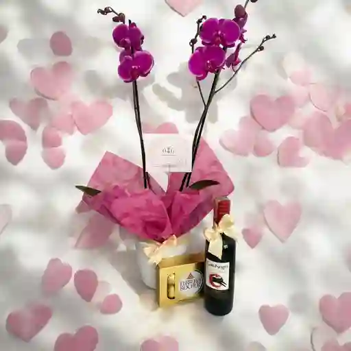 Combo San Valentin - Orquideas Base Vino Y Ferreros