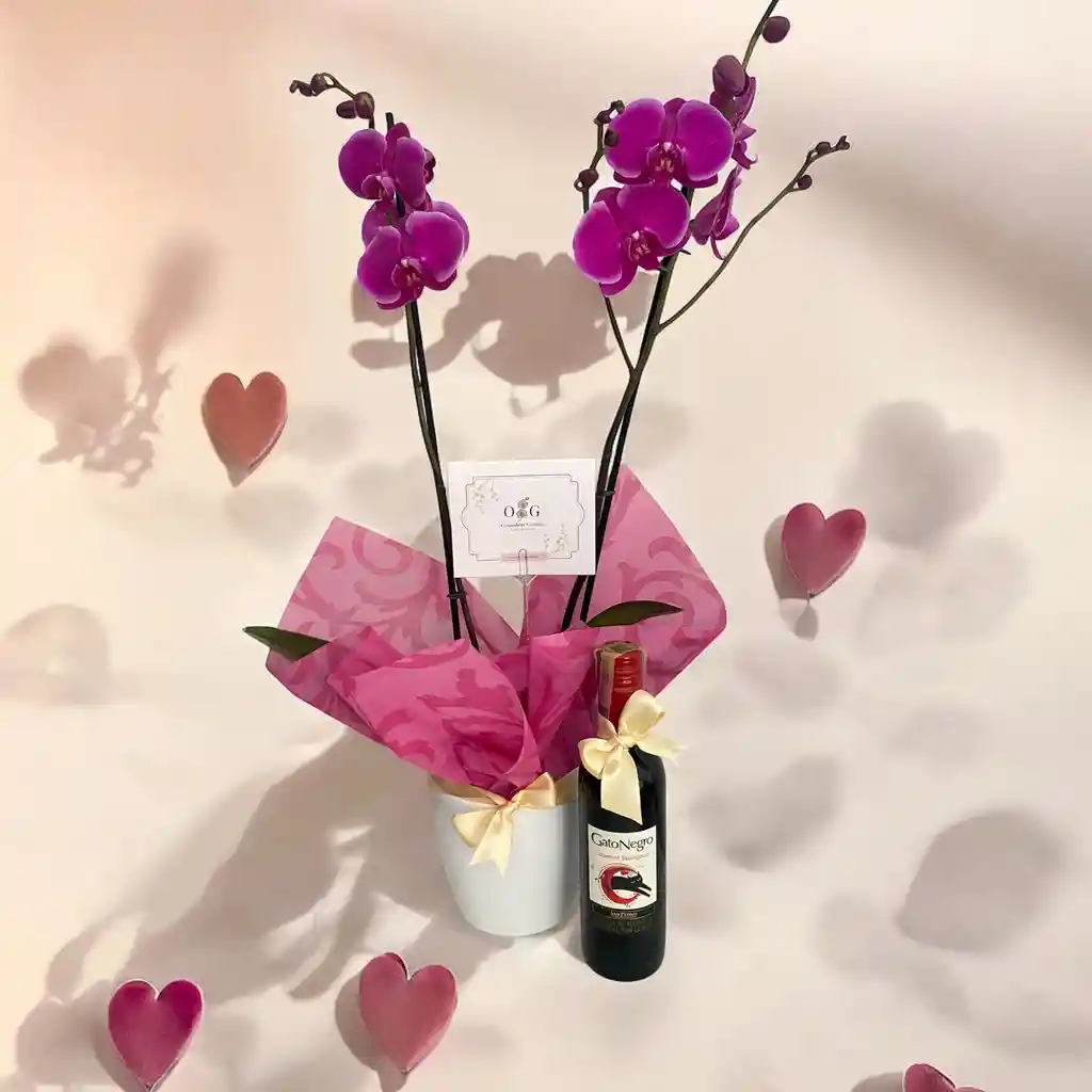 Combo Valentin Vino Y Orquideas