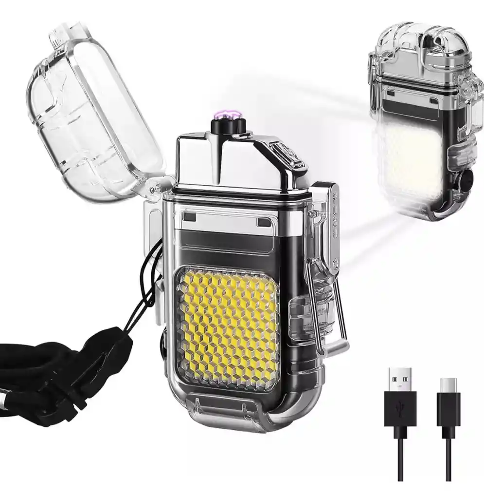 Encendedor Recargable Plasma Resistente Agua Luz Led Camping