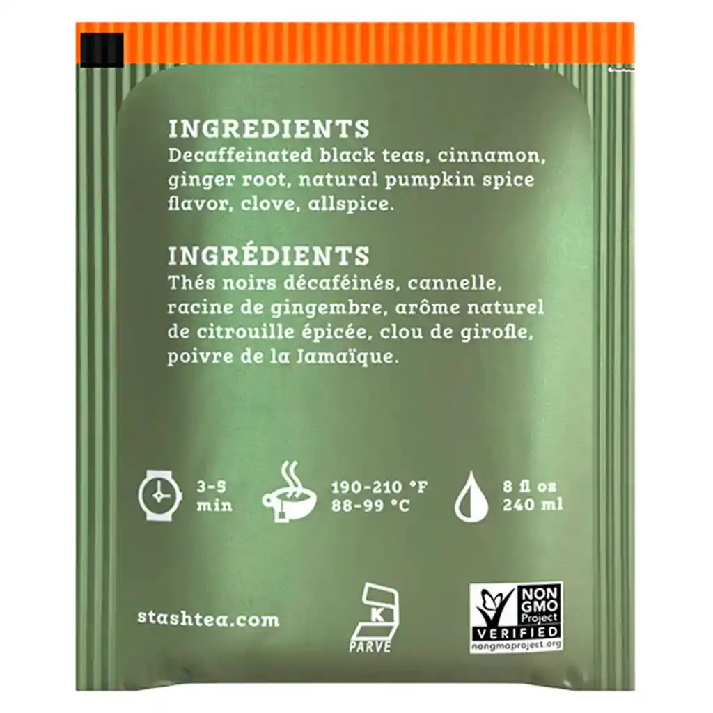 Te Stash Black Tea Decaf Pumpkin Spice, Descafeinado Con Especias De Calabaza - 18 Bolsitas 1.1 Oz (33 G)