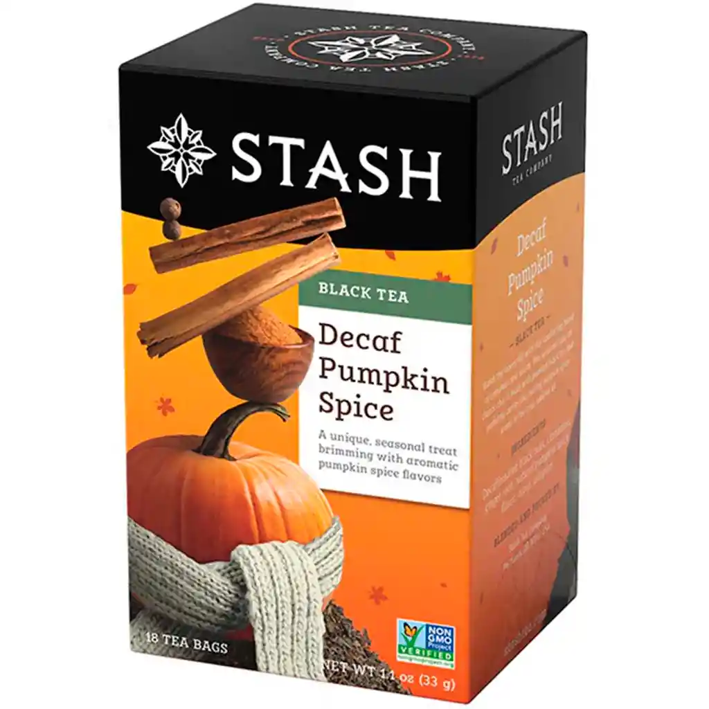Te Stash Black Tea Decaf Pumpkin Spice, Descafeinado Con Especias De Calabaza - 18 Bolsitas 1.1 Oz (33 G)