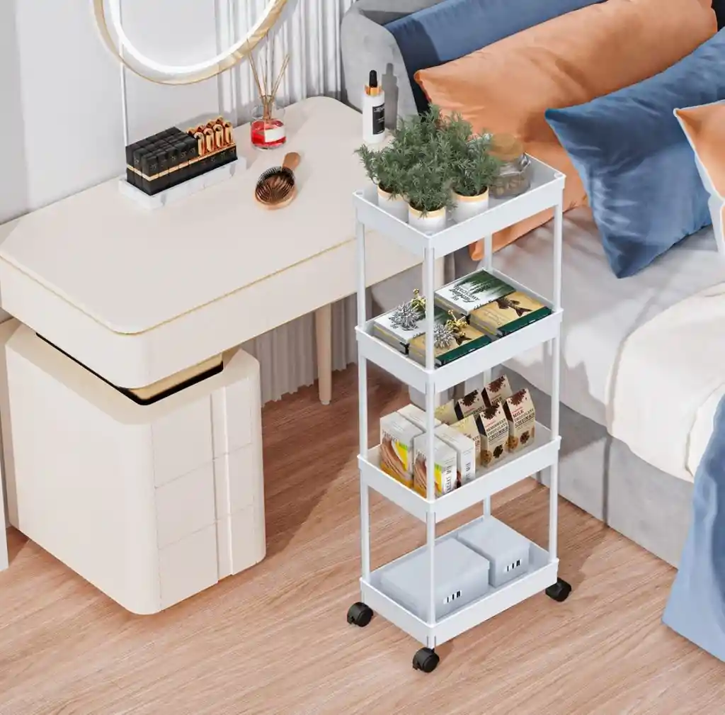 Organizador De Plástico De 4 Niveles Móvil Color Blanco