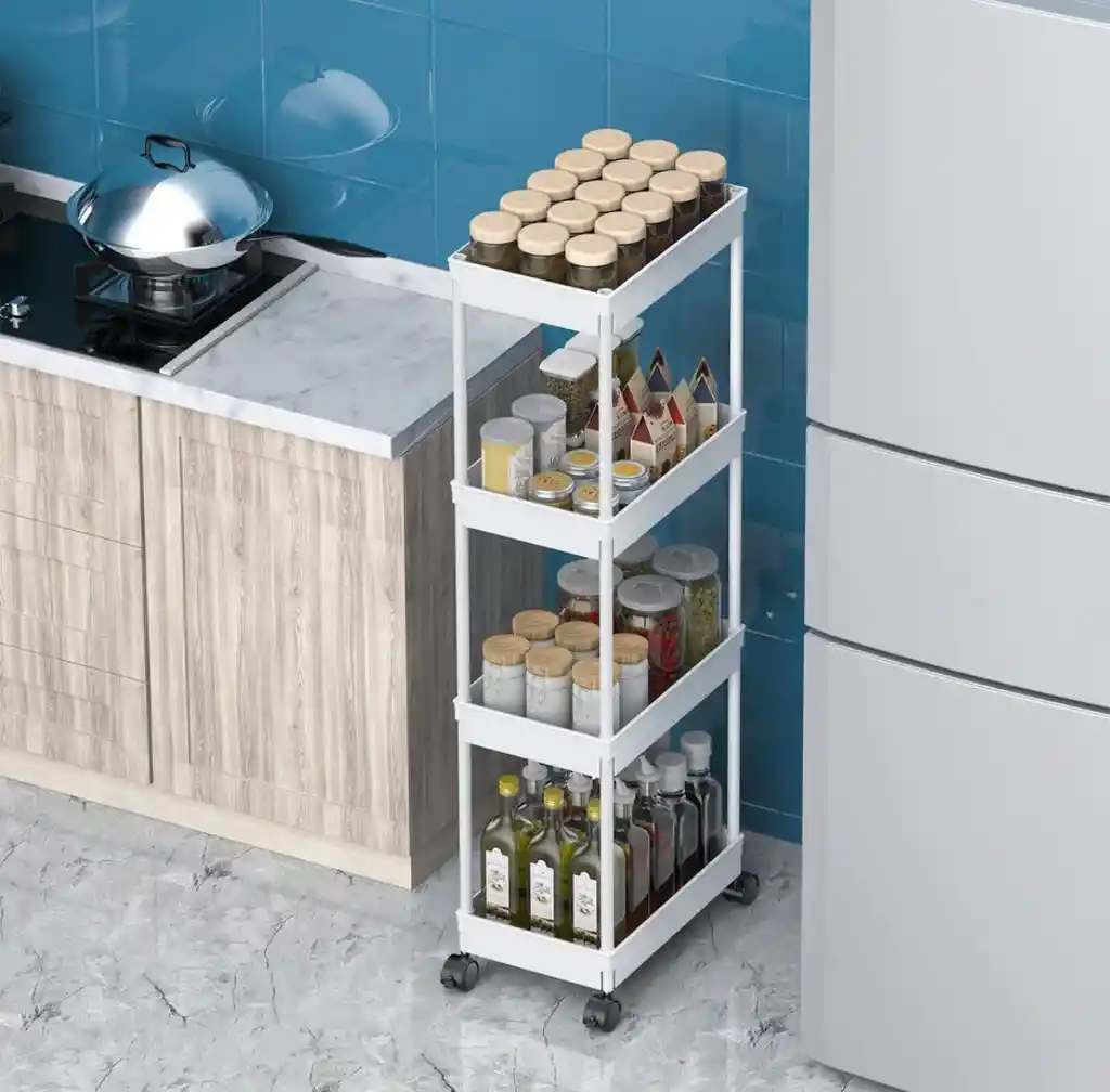 Organizador De Plástico De 4 Niveles Móvil Color Blanco