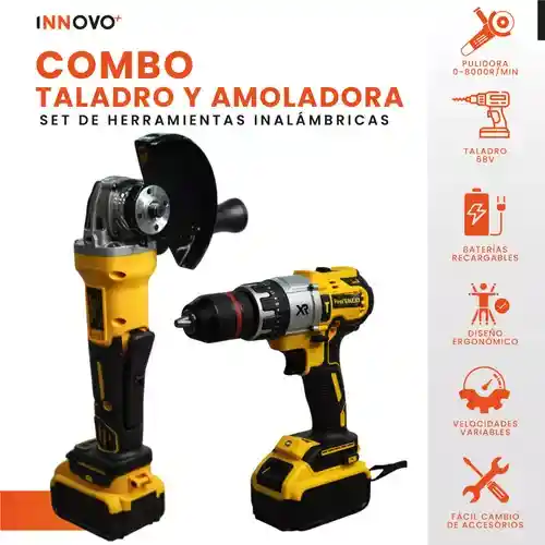 Taladro Con Pulidora Inalambrica 2 Baterias Con Estuche Profesional