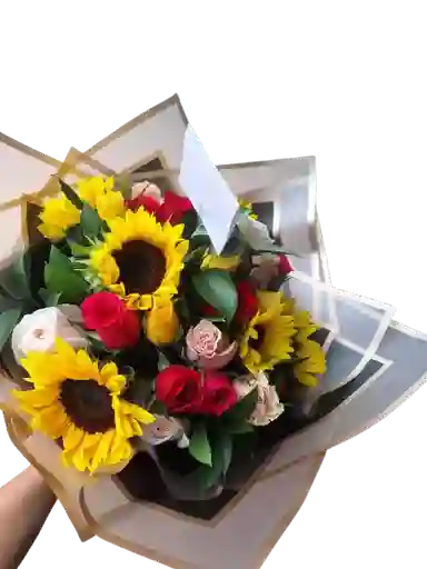 Bouquet De 5 Girasoles Con 18 Rosas Surtidas