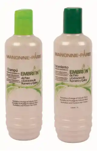 Kit Anticaida: Shampoo 320ml + Tratamiento 320ml (con Embrion De Pato) Manonne Paris