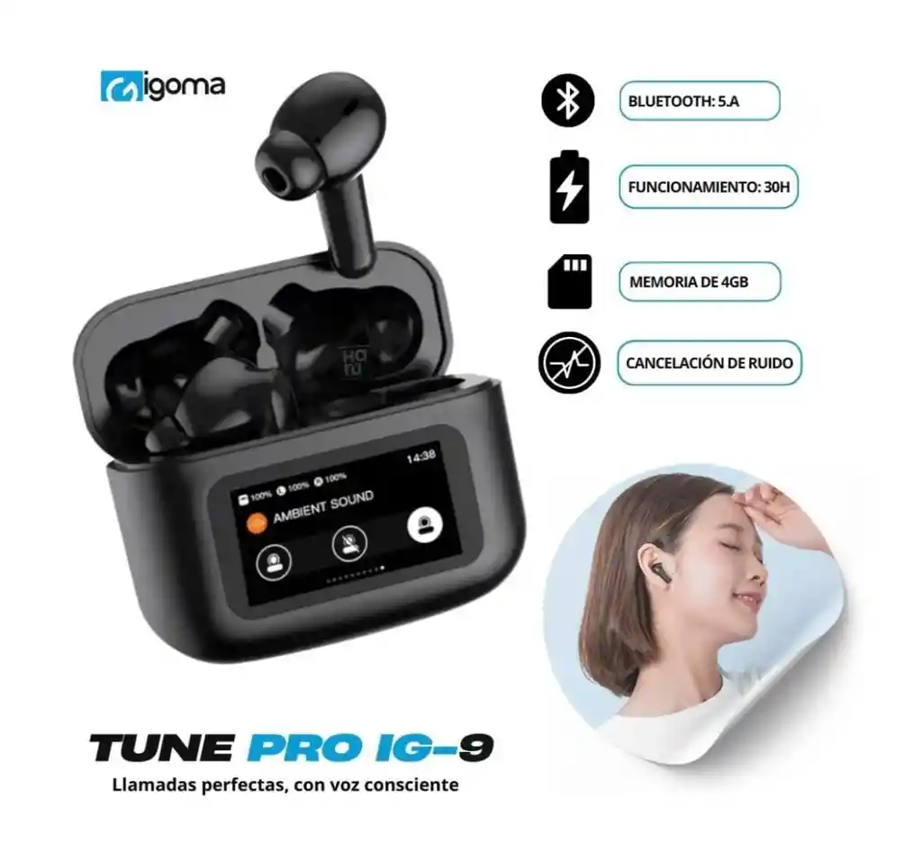 Audífonos Inalámbricos Con Pantalla Igoma Tune Pro Ig9