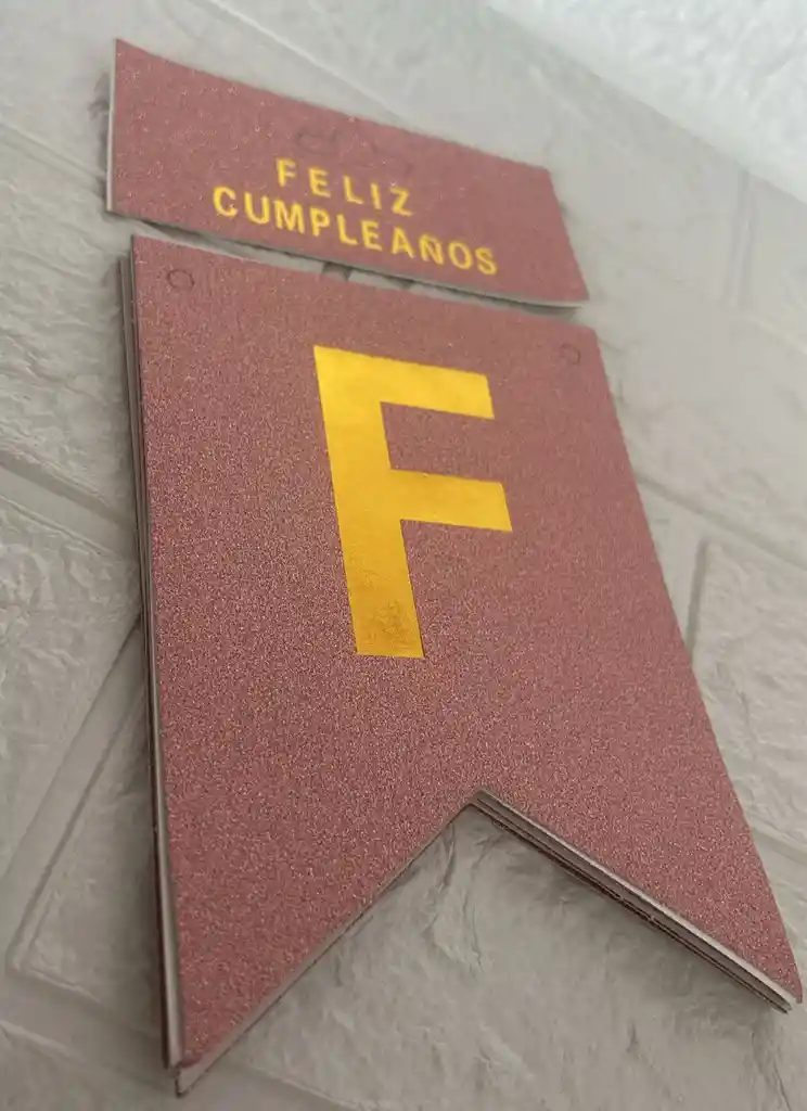 Letrero Feliz Cumpleaños Rosa Metalizado Escarchado / Banderin Feliz Cumpleaños