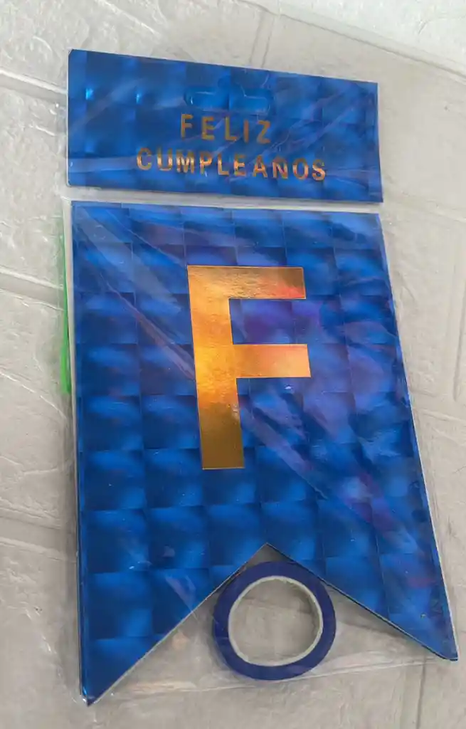 Letrero Feliz Cumpleaños Azul Holografico / Banderin Feliz Cumpleaños