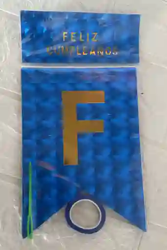 Letrero Feliz Cumpleaños Azul Holografico / Banderin Feliz Cumpleaños