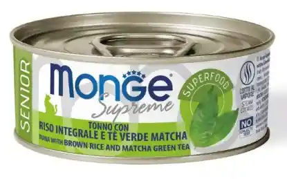 Lata Monge Supreme Senior Gatos Atún Con Arroz Integral Y Té Verde Matcha 80 Gr