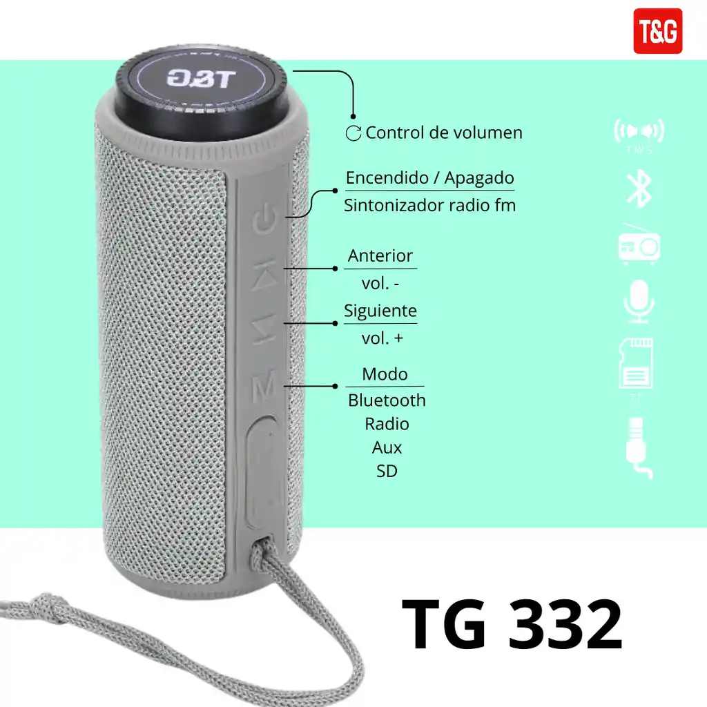 Parlante Portátil Bluetooth Tg-332 Negro