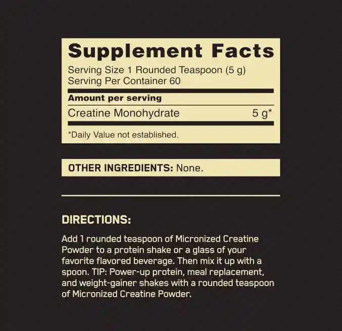 Creatina Monohidratada Optimun Nutrition 60 Serivcios