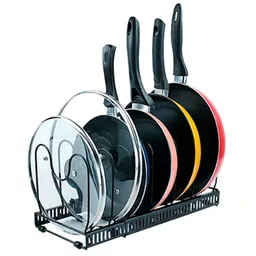 Organizador Tapas Almacenamiento Sartenes 6 Divisiones Ajustable Negro