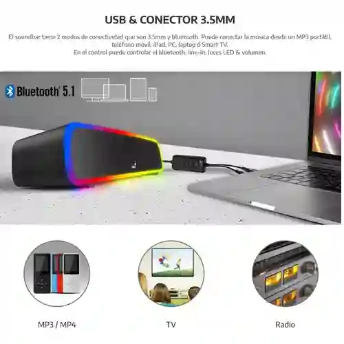 Parlante Barra Genius 200bt Rgb Bluetooth Pc Note Celular 4w