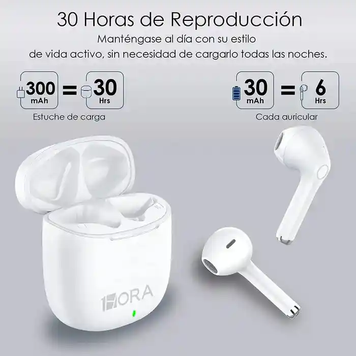 Audífonos 1 Hora Aut201 Color Blanco Auriculares Y Manos Libres