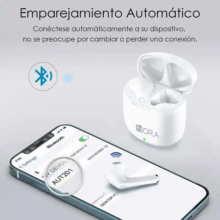 Audífonos 1 Hora Aut201 Color Blanco Auriculares Y Manos Libres