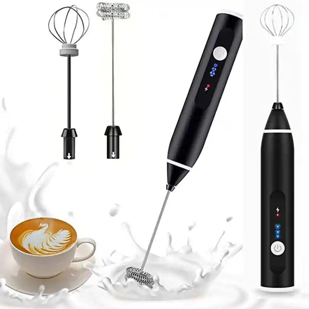 Batidor Espumador De Mano Electrico Recargable Acero Inoxidable Negro