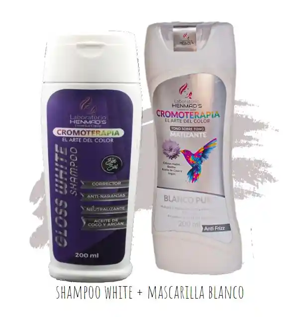 Shampoo Gloss White 200ml + Mascarilla Matizante Blanco 200ml. Cromoterapia Henmad´s