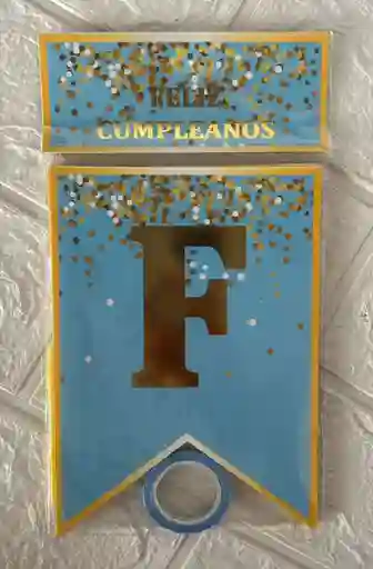 Letrero Feliz Cumpleaños Azul Claro Pecas / Banderin Feliz Cumpleaños