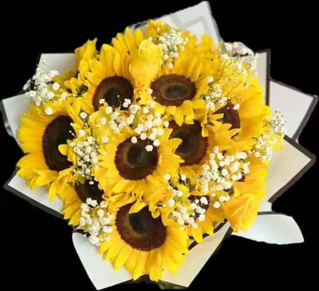 Bouquet De 8 Girasoles Con 6 Rosas Amarillas