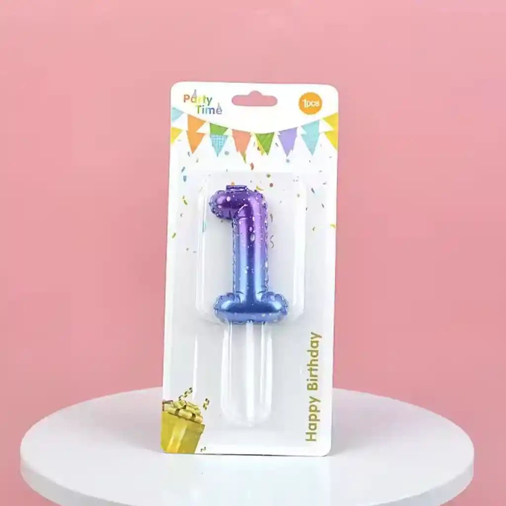 Vela Cumpleaños Estilo Globo Numero 1 Degradado Violeta