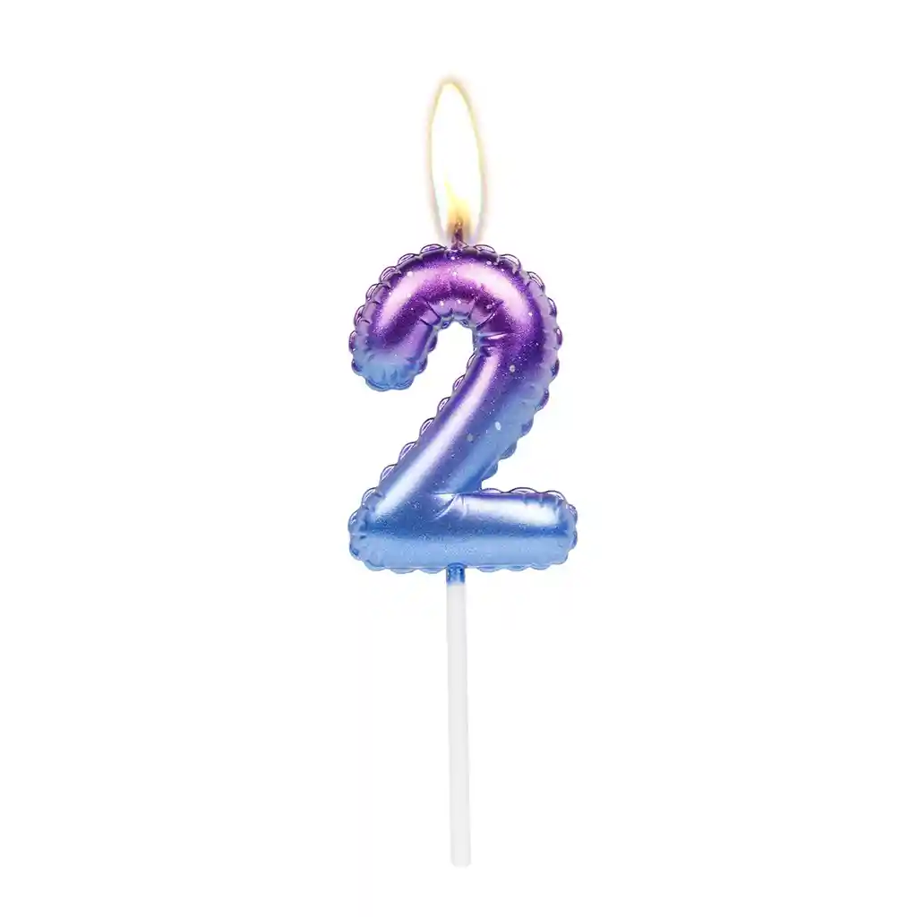 Vela Cumpleaños Estilo Globo Numero 2 Degradado Violeta