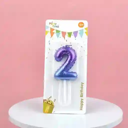 Vela Cumpleaños Estilo Globo Numero 2 Degradado Violeta