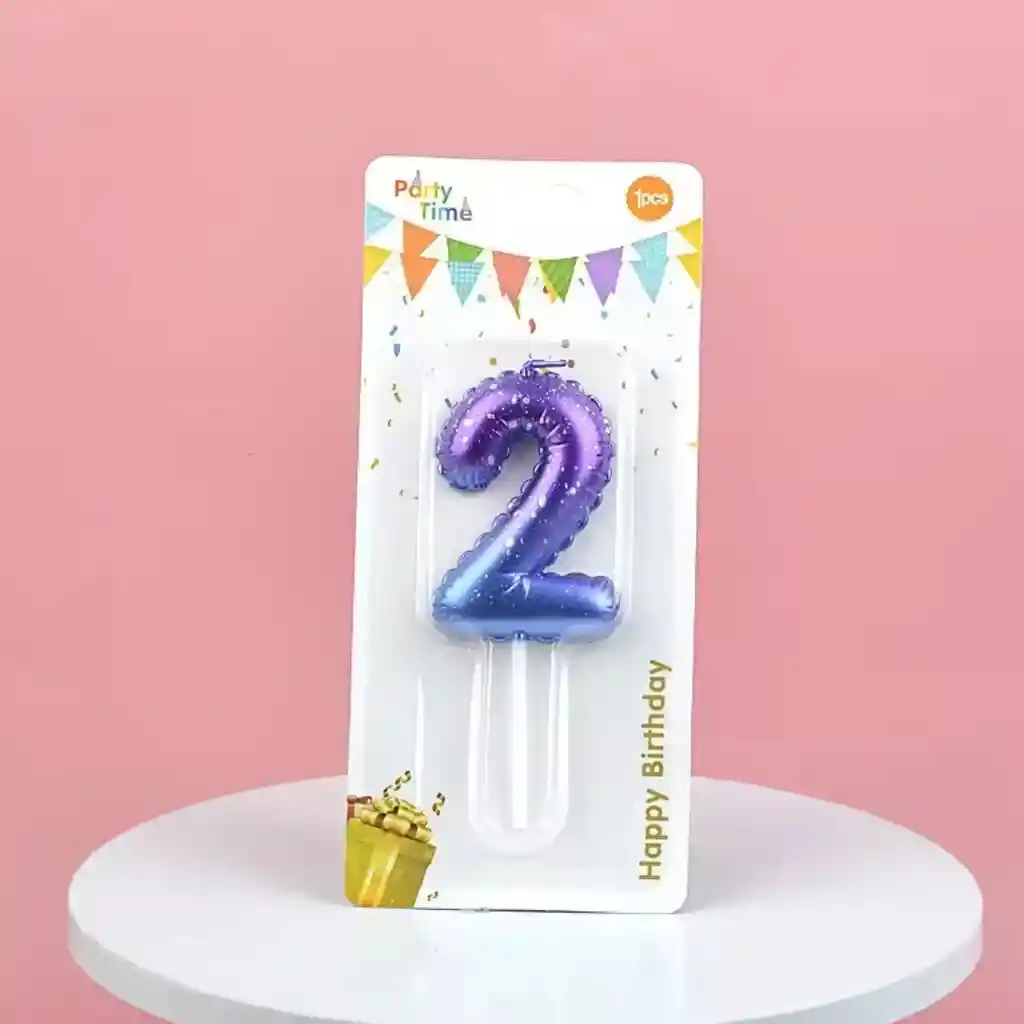 Vela Cumpleaños Estilo Globo Numero 2 Degradado Violeta