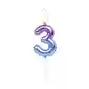 Vela Cumpleaños Estilo Globo Numero 3 Degradado Violeta