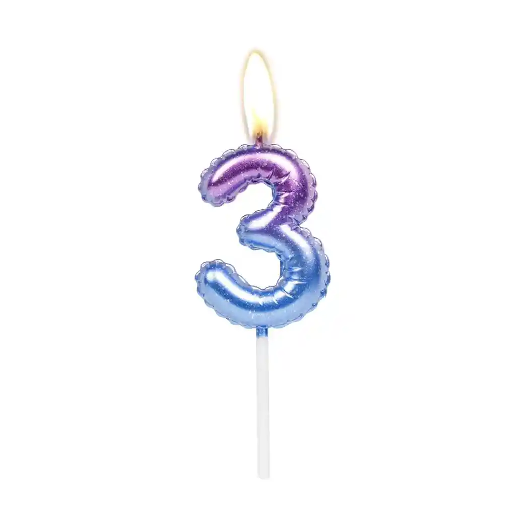 Vela Cumpleaños Estilo Globo Numero 3 Degradado Violeta