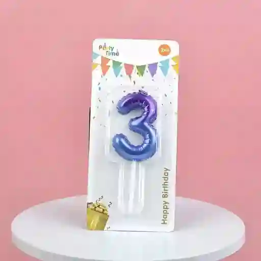 Vela Cumpleaños Estilo Globo Numero 3 Degradado Violeta