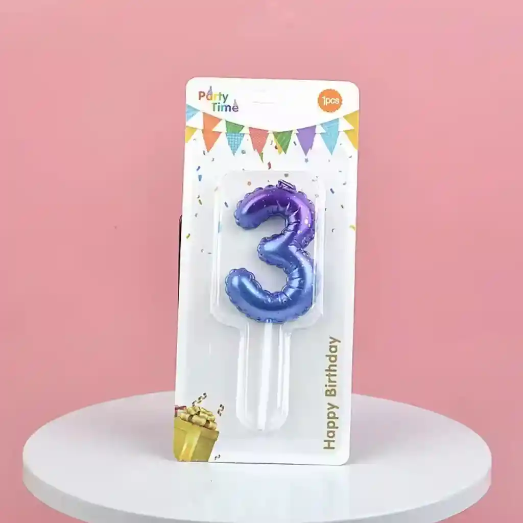 Vela Cumpleaños Estilo Globo Numero 3 Degradado Violeta