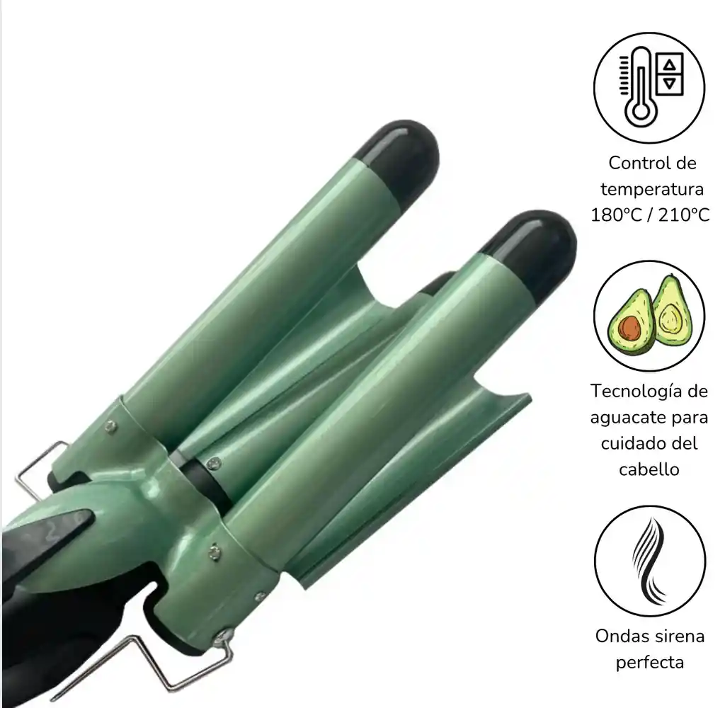 Rizador Ondulador Aguacate Triple Tubo Ondas Sirena