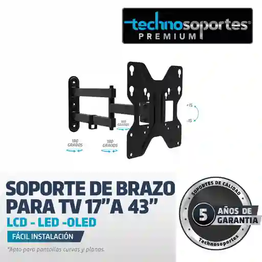 Soporte De Brazo Para Tv 17″ A 43″ – Lcd / Led / Plasma + Kit De Limpieza Para Dispositivos Electronicos, Incluye Paño De Microfibra Alta Calidad