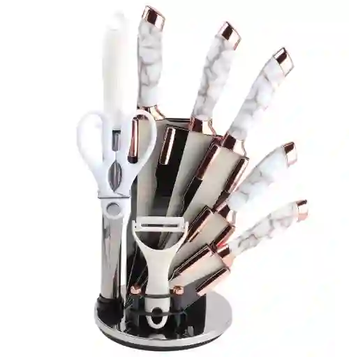 Set De Cuchillos Marmol De Lujo 9 Piezas Qvr09-46 Blanco