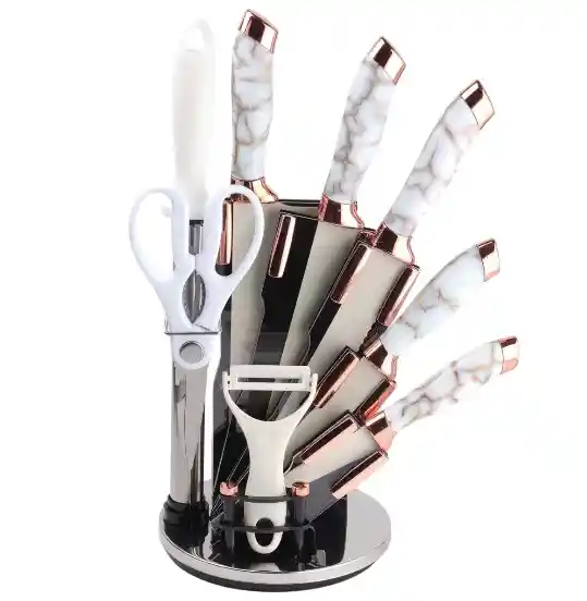 Set De Cuchillos Marmol De Lujo 9 Piezas Qvr09-46 Blanco