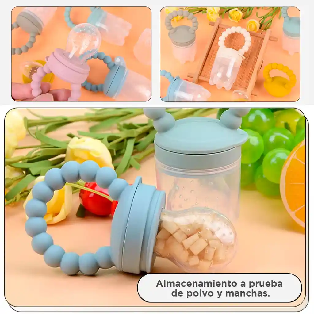 Chupa Para Frutas Color Azul Con Agarradera Rascaencias, Hecha En Silicona 100% Libre De Bpa, Ideal Para Acompañar La Alimentación Complementaria, Para Fruta Picada O Papilla