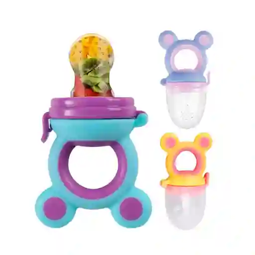 Chupa Para Frutas Color Amarilla Con Diseño De Orejitas, 100% Libre De Bpa, Ideal Para Alimentación Complementaria, Hecha En Silicona Suave, Colores Vibrantes, Con Seguro Antiderrame - Onlybaby