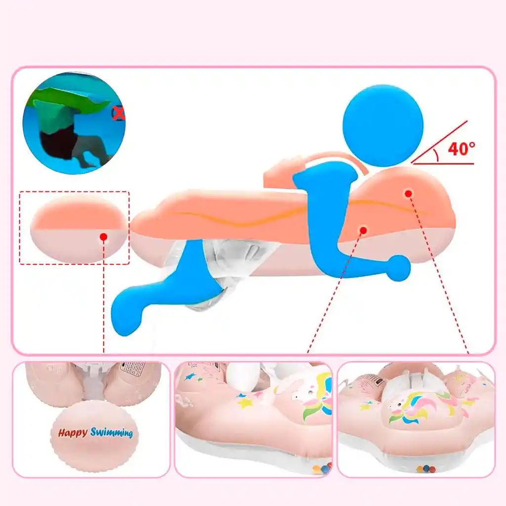 Flotador Inflable Rosa Para Bebé Con Protector Solar, Con Arnés De Seguridad, Diseño Antivuelco, Ergonómico En Posición De Nado De De 40°