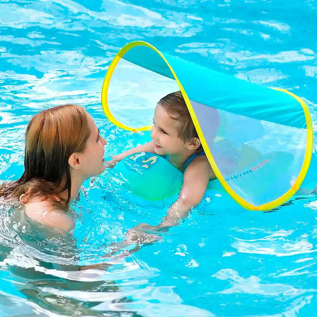 Flotador Inflable Rosa Para Bebé Con Protector Solar, Con Arnés De Seguridad, Diseño Antivuelco, Ergonómico En Posición De Nado De De 40°