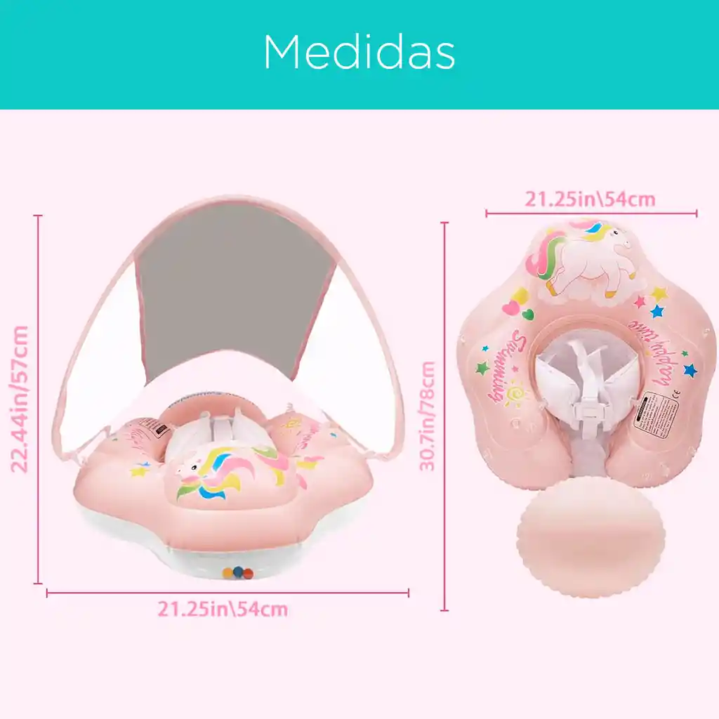 Flotador Inflable Rosa Para Bebé Con Protector Solar, Con Arnés De Seguridad, Diseño Antivuelco, Ergonómico En Posición De Nado De De 40°